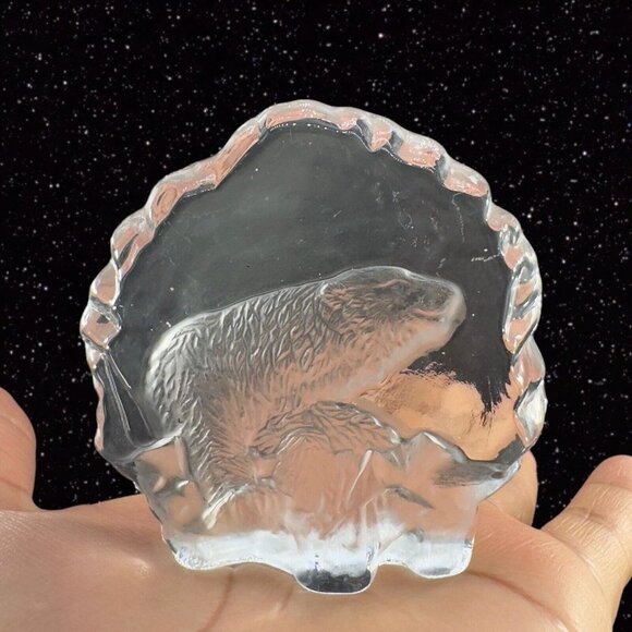 Vintage Clear Sweden Art Glass Paperweight Polar Bear Figurine Flat Side Swedish - Picture 15 of 16